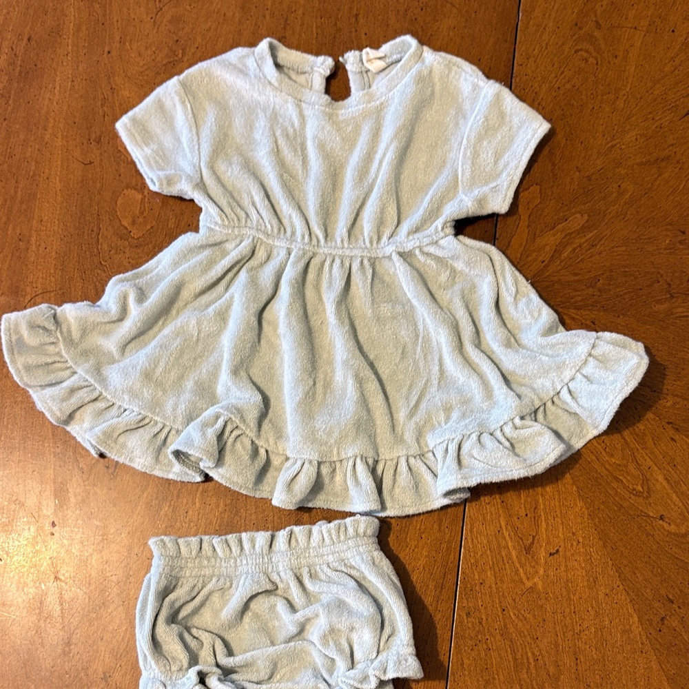 Quincy Mae Light Blue Terry Dress with Matching Bloomers